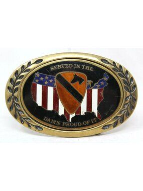 US Army 1st Cavalry CSIB Team Insignia Brass Belt Buckle Damb Proud VTG #D4